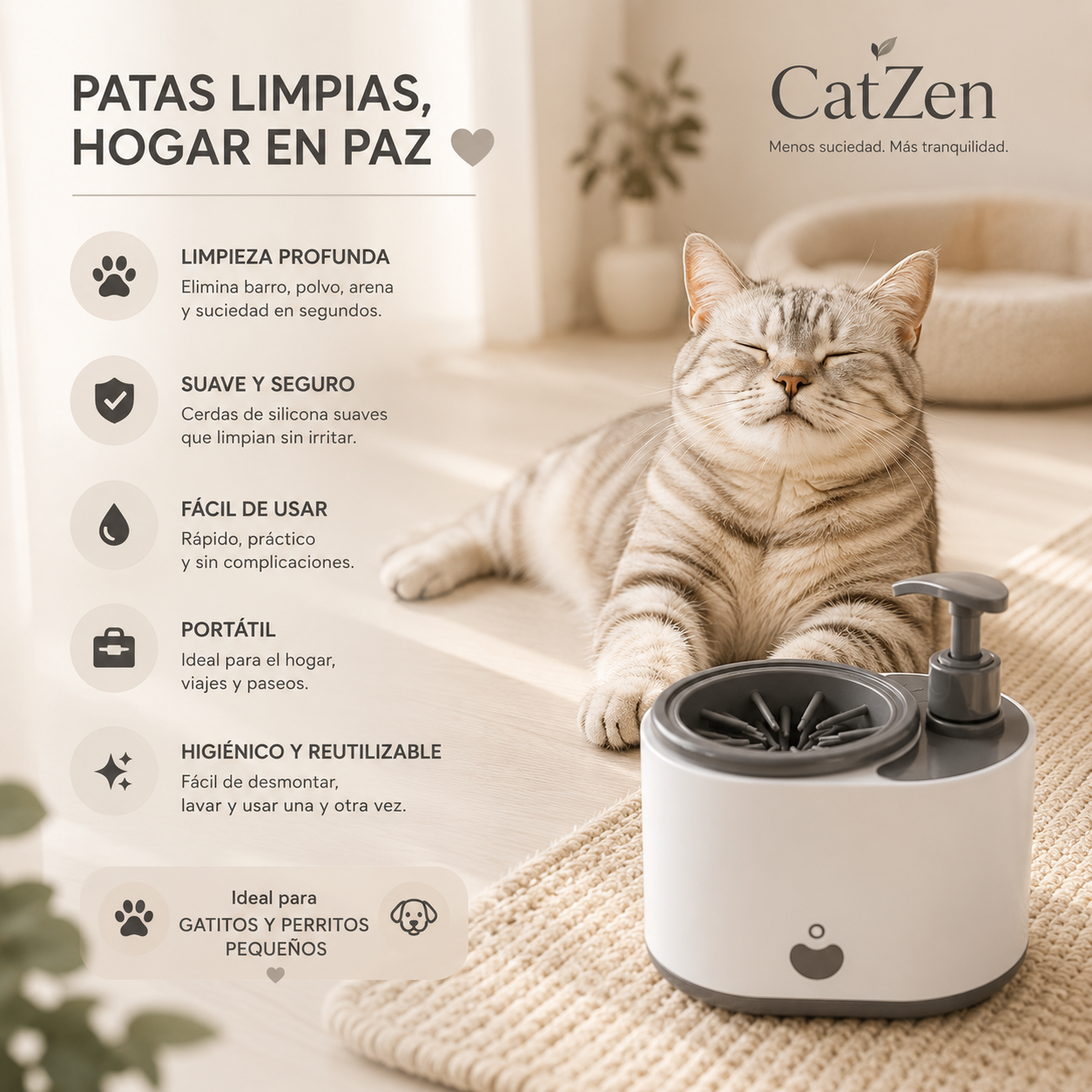 LimpiaPatas CatZen™ CleanPaws | Estación Limpiadora de Patas para Perros y Gatos